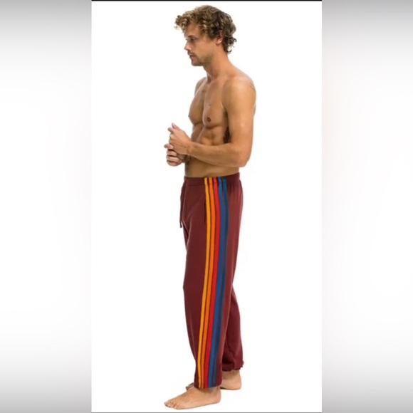 Aviator Nation Burgundy Joggers with Rainbow 5  Stripes XXL - Picture 2 of 15